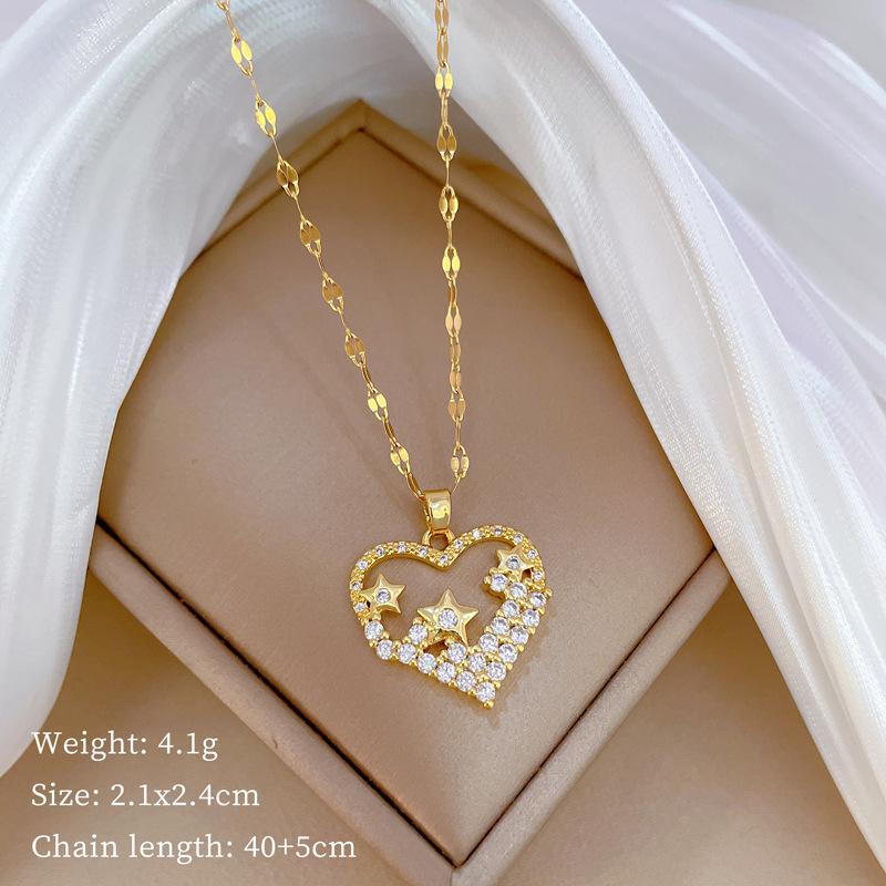 Love Pentagram Light Luxury Temperament Gorgeous Full Diamond Necklace Female Versatile Collarbone Chain Titanium Steel Chain