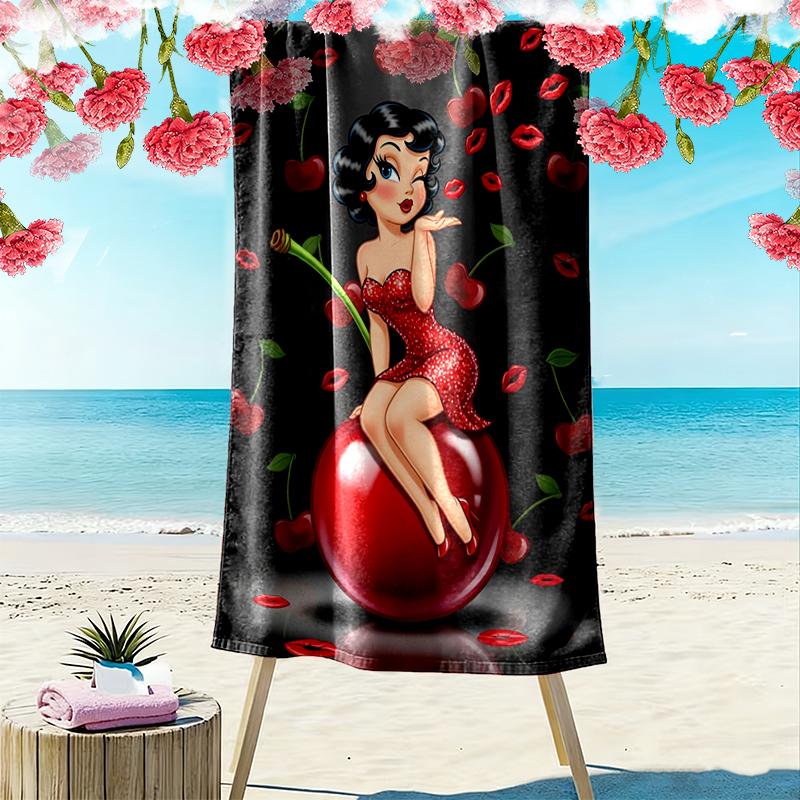 1pc Betty Boop Beach Towel Ideal Birthday Gift For Family, A Vibrant Beach Towel Suitable for Outdoor Activities