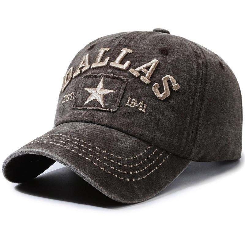 Vintage Washed Denim 6 Panel Star Frayed Patch Embroidery Curved Brim Adjustable Casual Baseball Cap