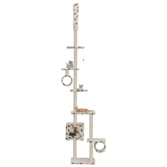 VidaXL Arbre à chat avec griffoirs en sisal 260 cm Beige Motif pattes