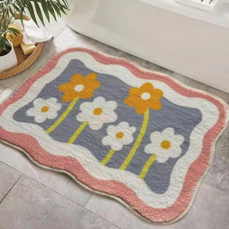 Fresh Floral Faux Cashmere Bathroom Mat - Stain & Wear Resistant Door Mat