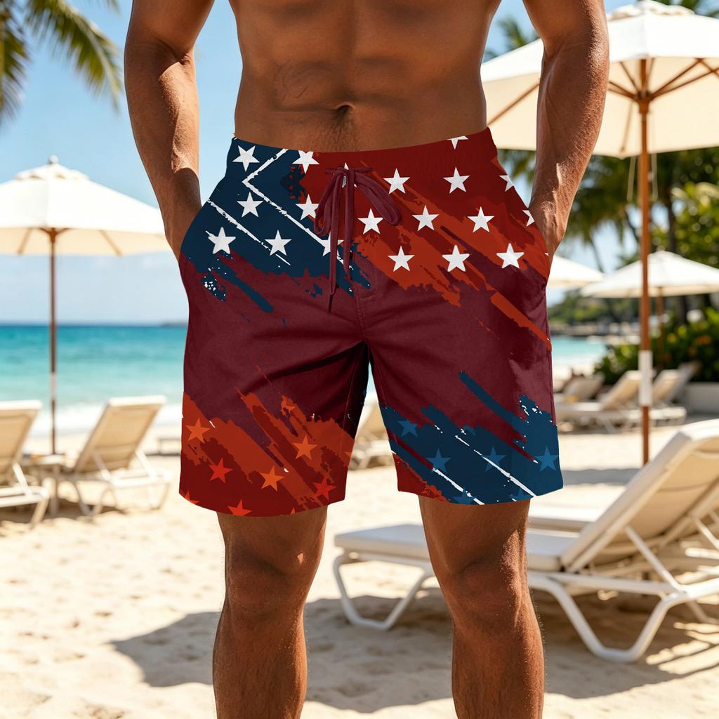 Men's Printed Casual Sports Shorts Drawstring Waist Relaxed Fit Lightweight Breathable Athletic Shorts for Everyday Wear