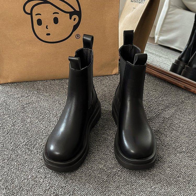 Stiefel Damen Frühling und Herbst Einzelstiefel Muffin Dicke Sohle Chelsea Kurze Stiefel Mittelhohe Stiefel Smoke Tube Stiefel