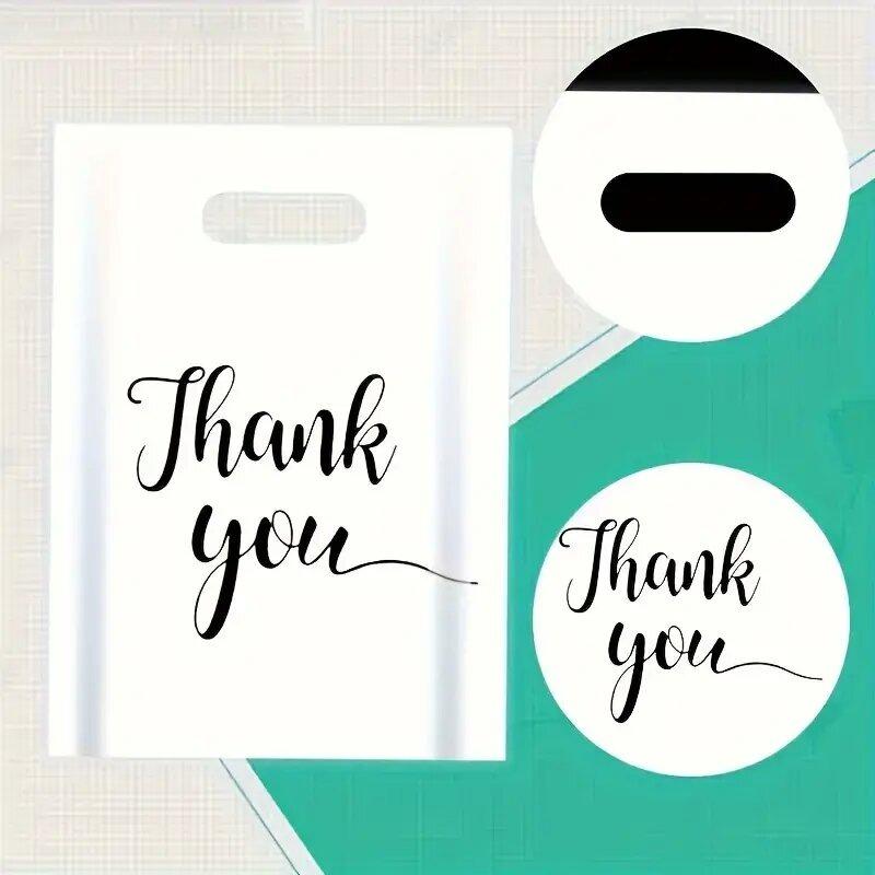 10/20/30PCS White Thank You Gift Bag Plastic Handheld Gift Bag Wedding Birthday Party Graduation Decoration Supplies