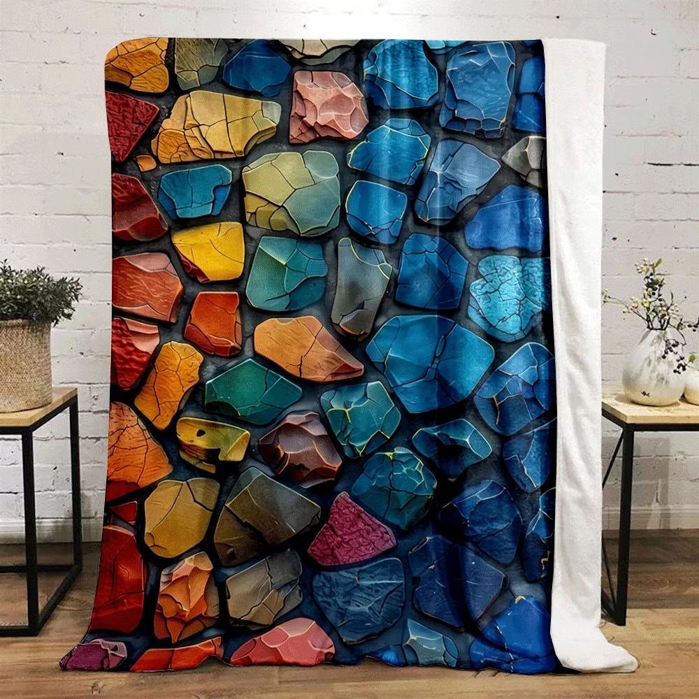 Colorful Cracked Stone-like Shapes Arranged In a Mosaic-like Pattern. for All Seasons Blanket Lunch Break Throw Gift