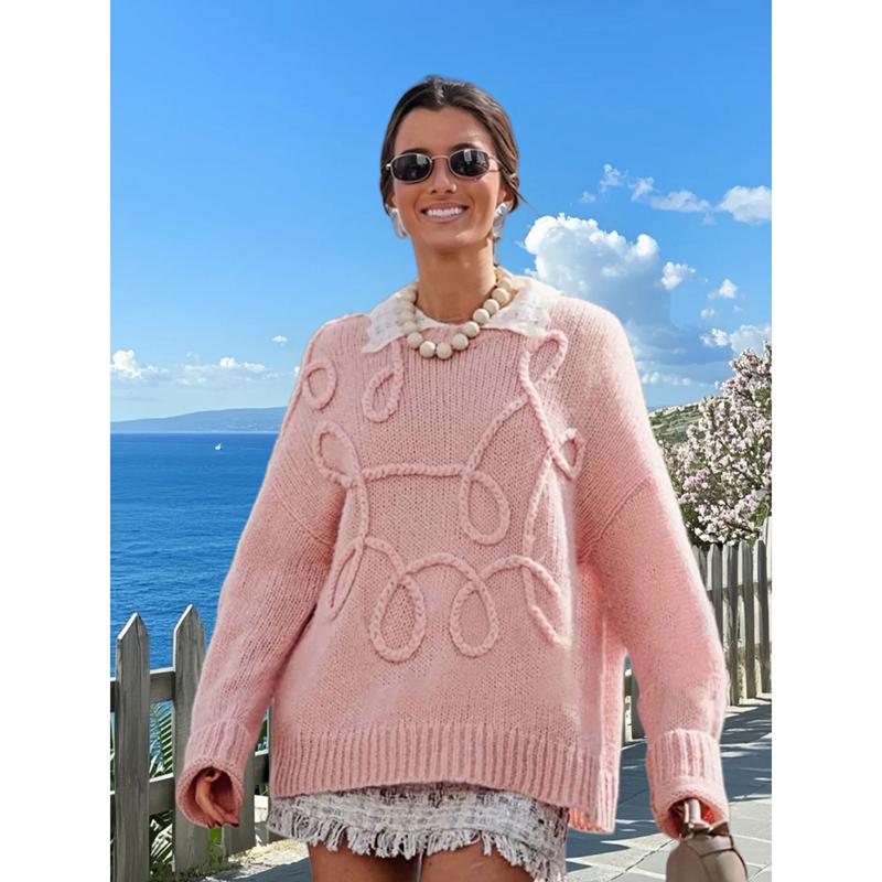 

Модные повседневные пуловеры для женщин однотонные с круглым вырезом и длинным рукавом вязаный свитер свободный женский осенне-зимний новый XL розовый