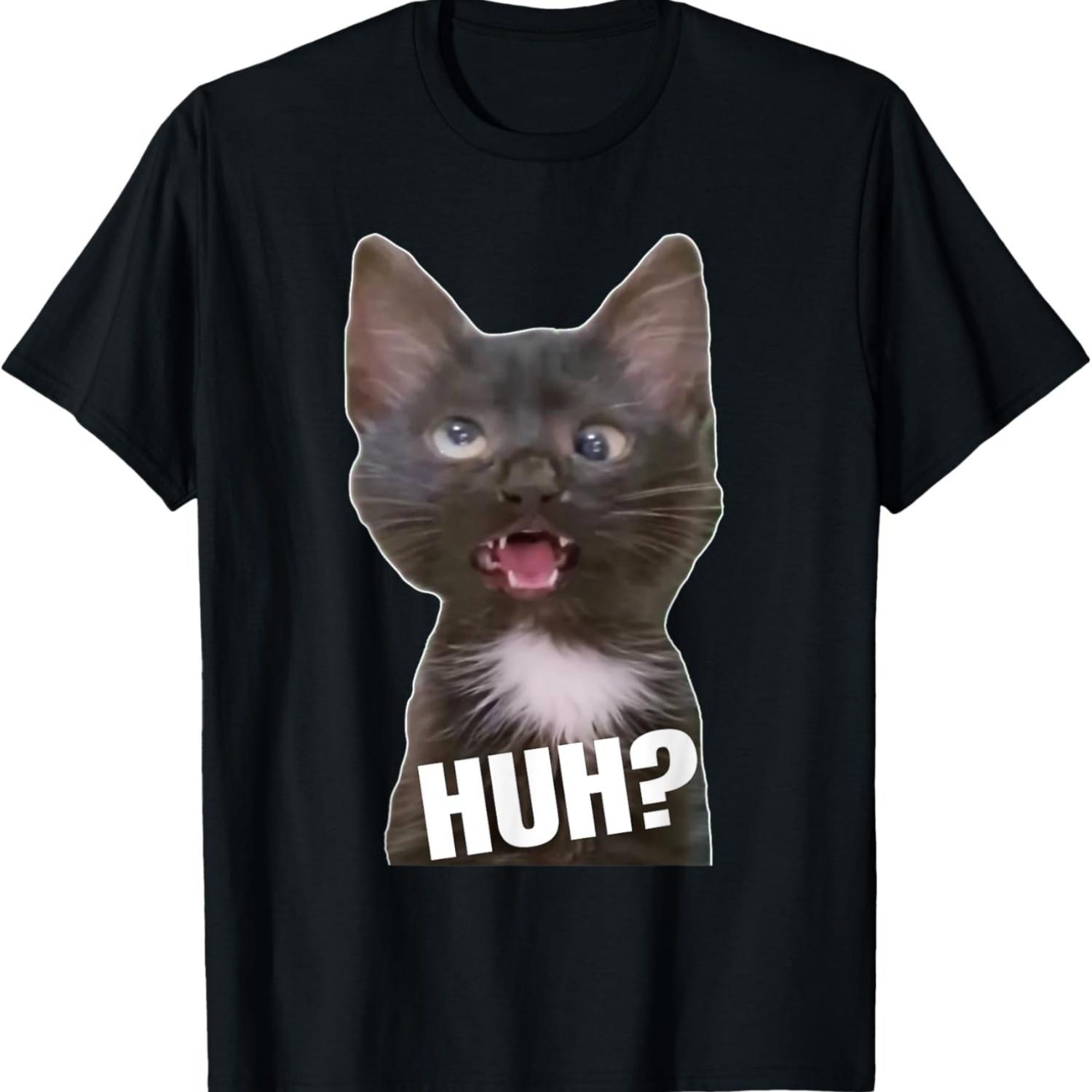 Funny Cross Eyed Cat Meme Huh Funny Cat T-Shirt S