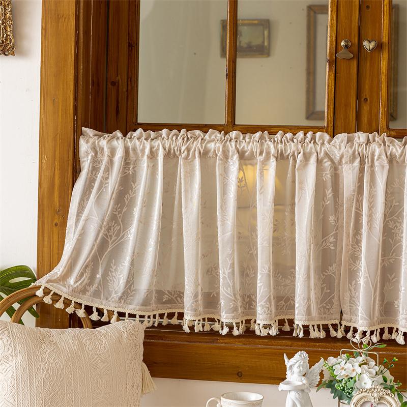 1Pc Green Short Sheer Curtain for Living Room and Bedroom Decoration, Personalized Home Decorative Rod-Pole Sheer Curtain