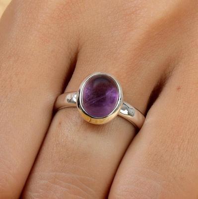 Amethyst Gemstone Ring, 925 Sterling Silver Ring, Handmade Ring, Birthstone Ring, Statement Ring, Oval Ring, Cabochon Ring