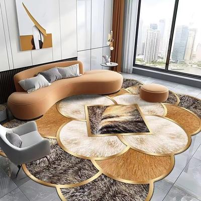 Luxury Style Large Living Room Carpet Machine Washable European Golden Tatami Mat Antiskid Bedroom Bedside Soft Rug Customizable