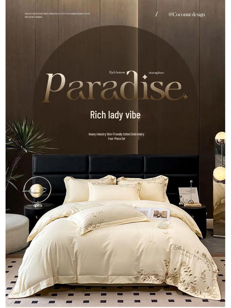 G5Z Leichter Luxus Gewaschene Baumwolle 3-teiliges Set: Hautfreundliche bestickte Bettbezug & Bettlaken