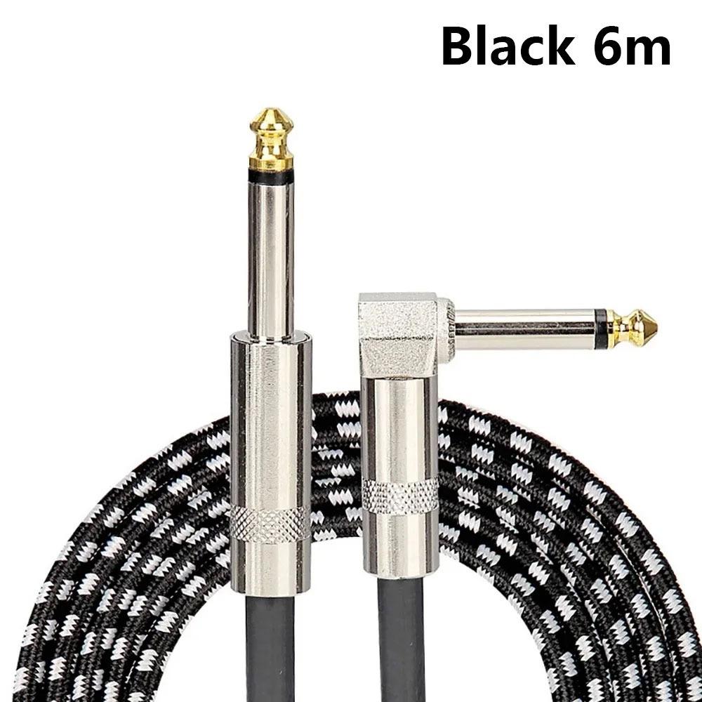 1Pcs TRS 1/4 inch 6.5mm Audio Cables 1.5/3/6M Braided Electric Guitar Cable Gold Plated Shielded 90 Degree Low Noice Jack Cable
