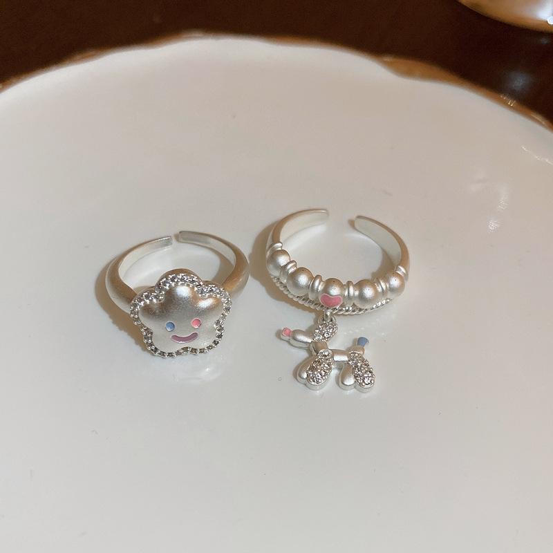 Y2K Fashion Matte Silver Color Star Puppy Rings Girl Sweet Cute Geometric Open Ring For Women Party Jewelry Accessories Gifts