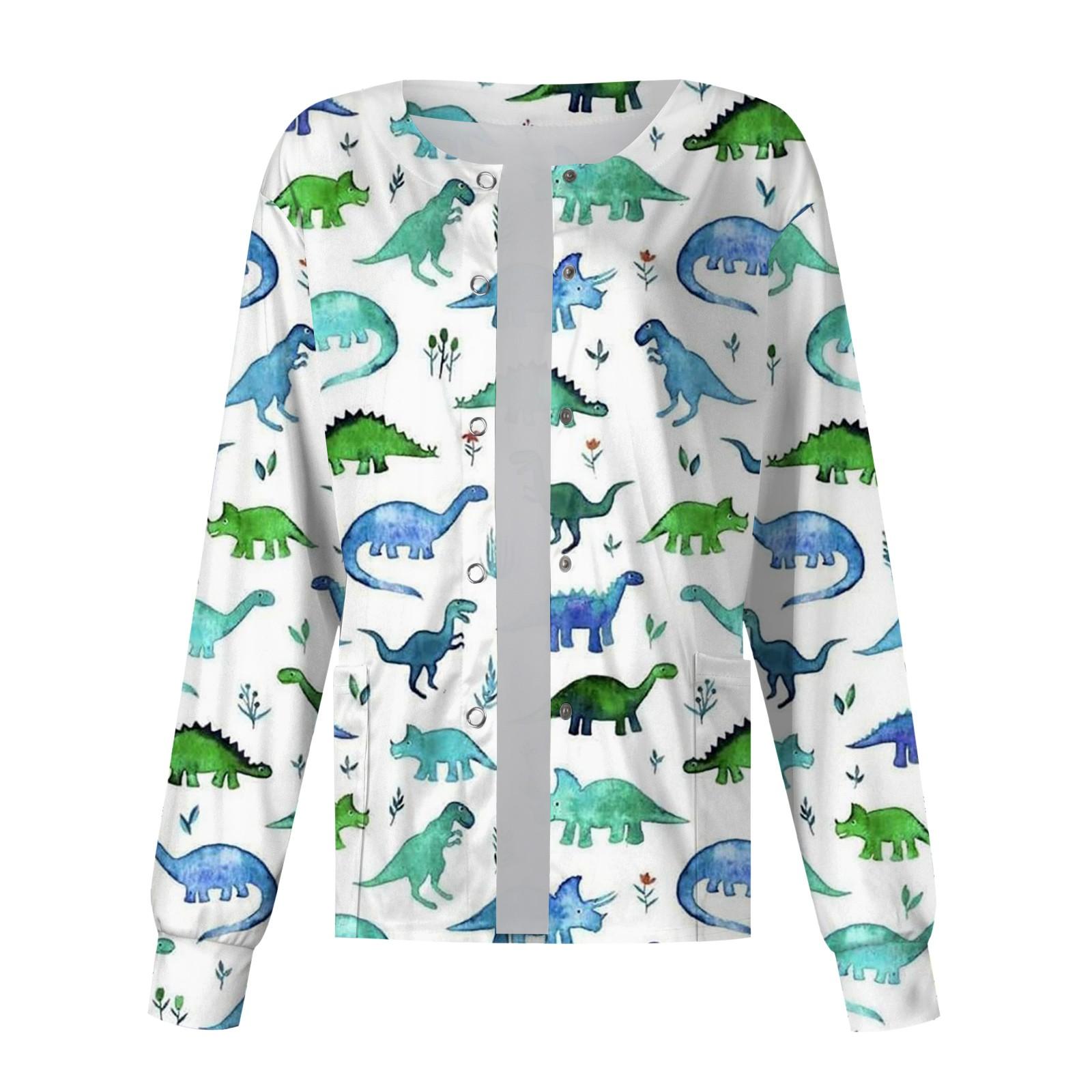 Женский однобортный защитный комбинезон с длинным рукавом и рисунком динозавра — фото 9