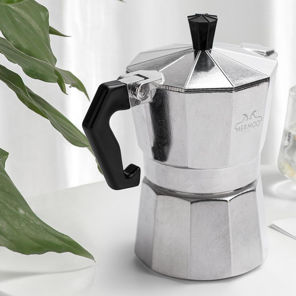 MERMOO YILAN Stovetop Espresso Maker, 3 Cups, 150ml, Moka Pot, Aluminum, Outdoor Coffee Maker, Espresso Machine