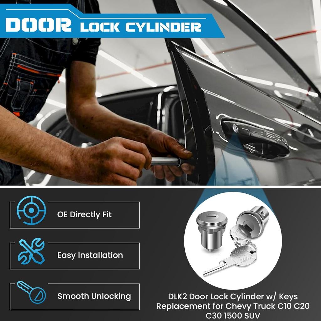 2PCS Door Lock Cylinder Set Front Left/Right,Compatible With Chevrolet Truck C10 C20 C30 GMC 1500 2500 3500 1965-1987 SUV Blazer Jimmy Suburban Van