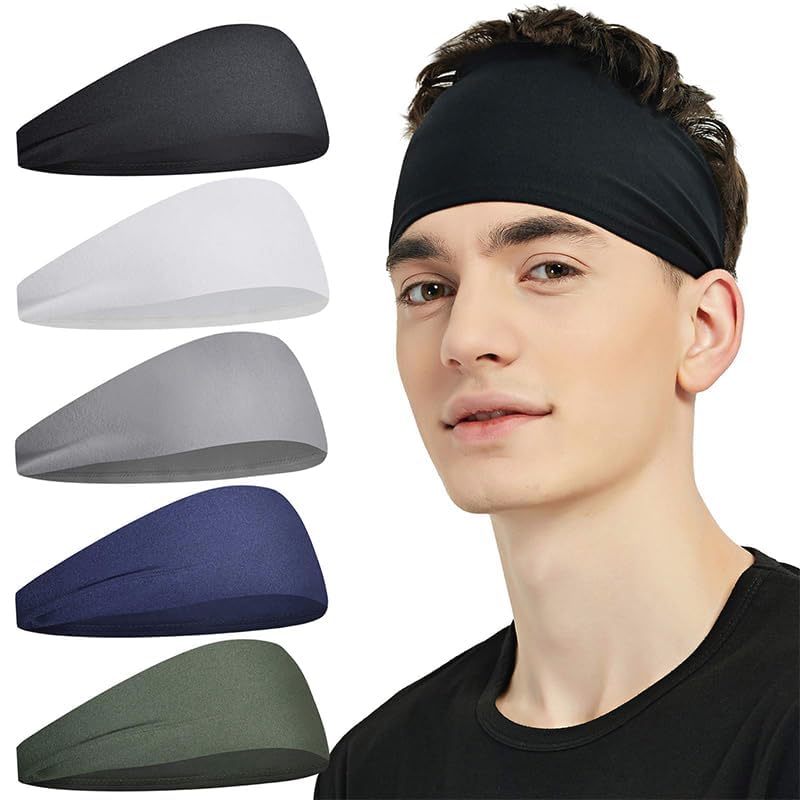 5PCS Sports Headbands, Running Cycling Yoga Sweatbands for Women and Men