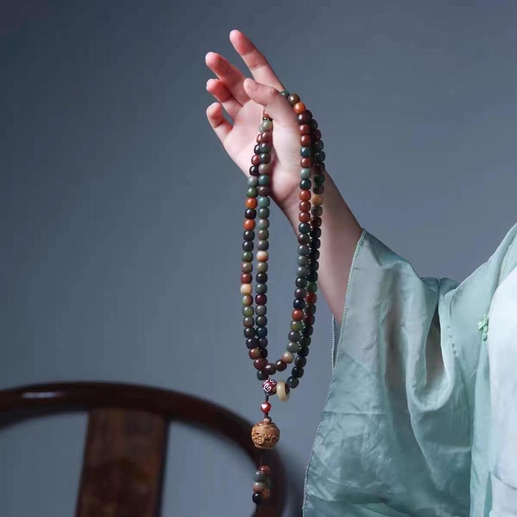 Dunhuang Rainbow-Style Bodhi Root Prayer Beads Bracelet