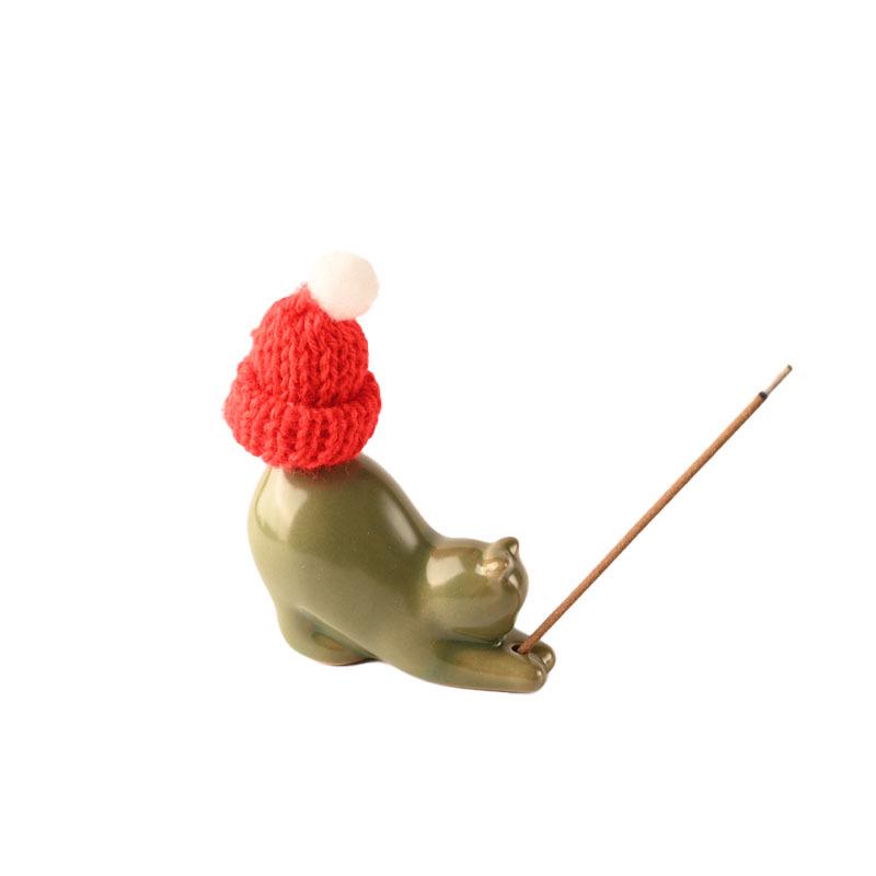 Zen-Style Cat Incense Holder: Ceramic Ornament for Home, Tea Table, Agarwood & Sandalwood Incense
