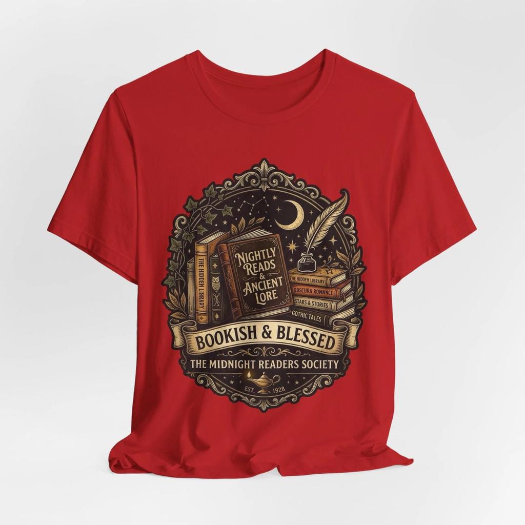 Bookish & Blessed graphic tee | Book lover shirt, Midnight Readers Society