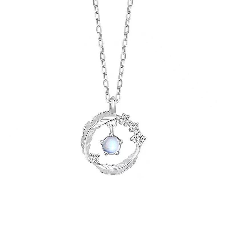 Mondstein Feder Halskette für Frauen - Elegantes Geschenk für Freundin