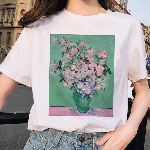 Women Clothes Summer Fashion Trendy Casual TShirt Van Gogh Cat Van Gogh Cat Art Oil Painting Printed T-Shirt Aesthetic Clothes