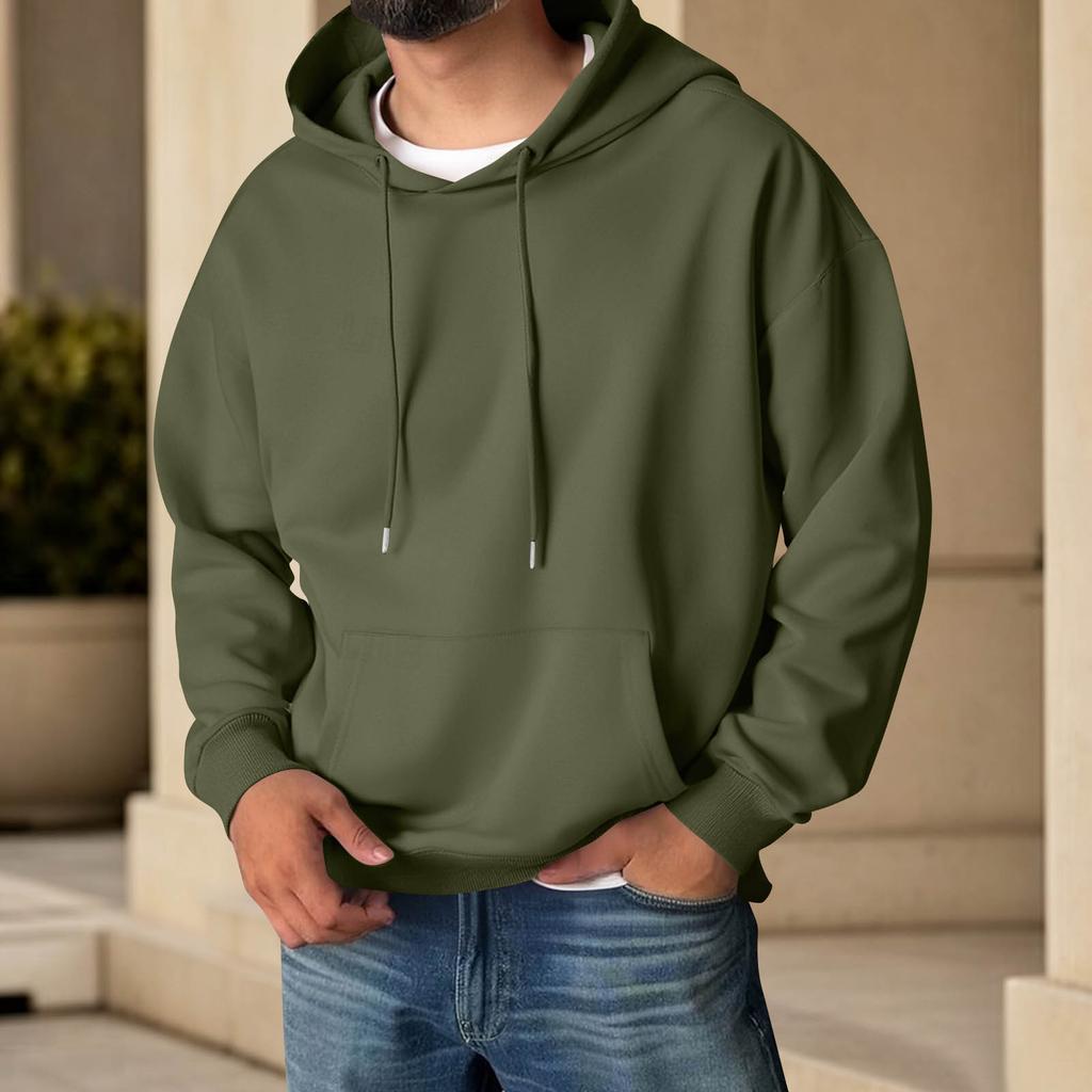 Men's Color Hooded Long Sleeve Sweatshirt with Pocket for Casual Sports and Daily Wear