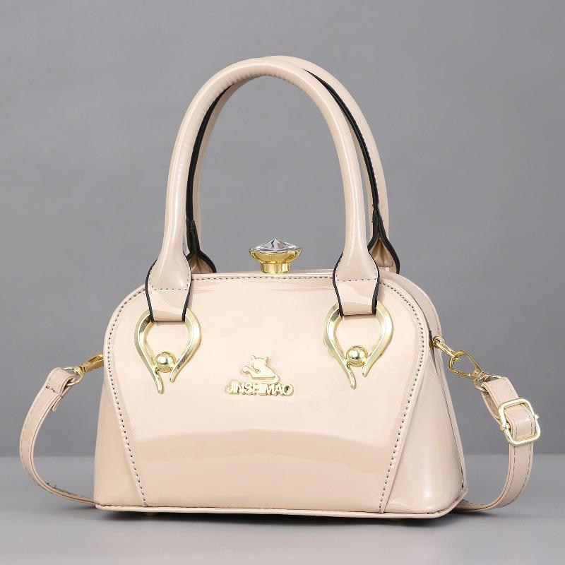 Glossy Leather Handbag Women's Shoulder Bag Fashion Lady's Brand Shopping Crossbody Bag Elegant Diamond Steel Clip Women's Bag