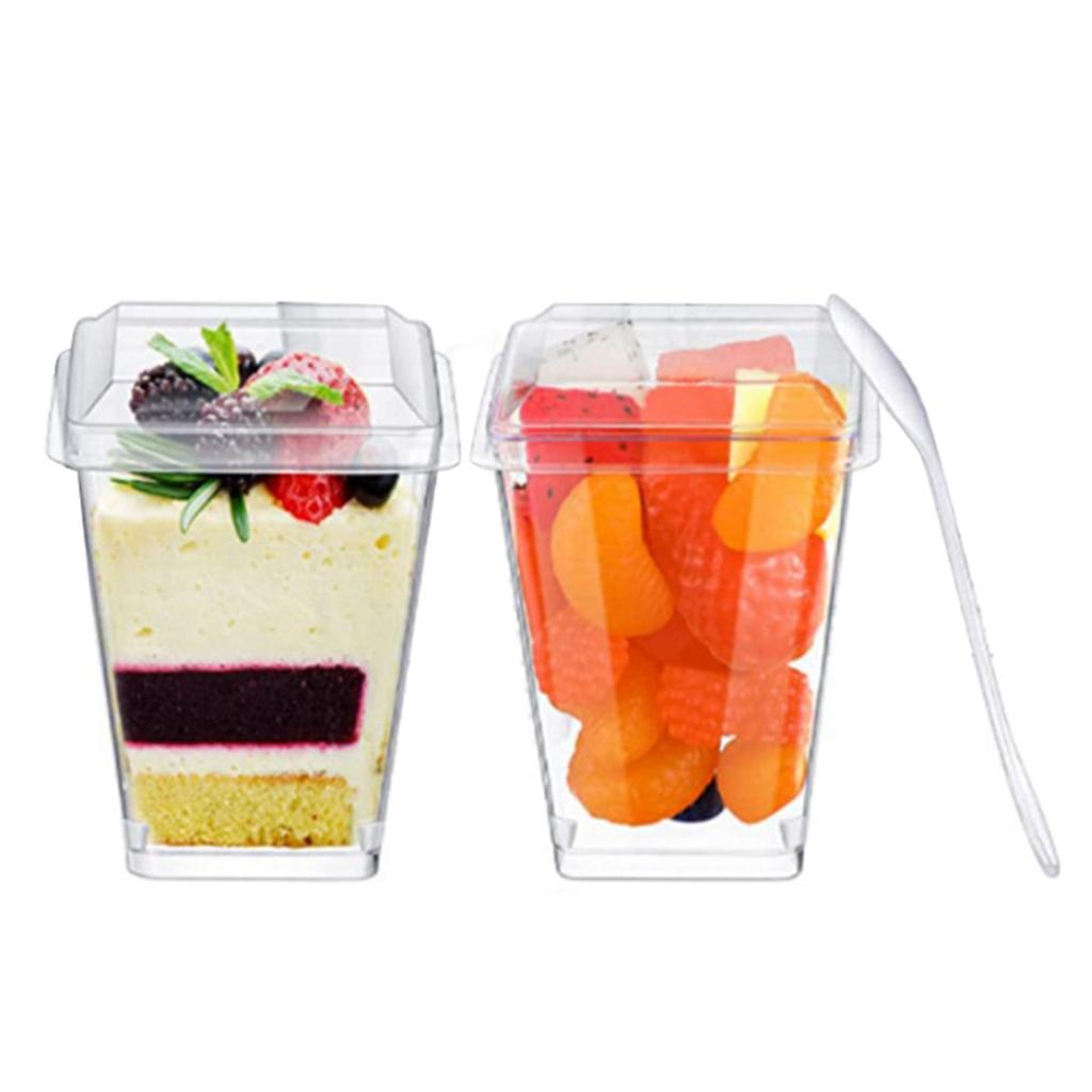 Clear Dessert Cups with Lids Reusable Trapezoidal Transparent Easy Clean Parfait Appetizer Cup for