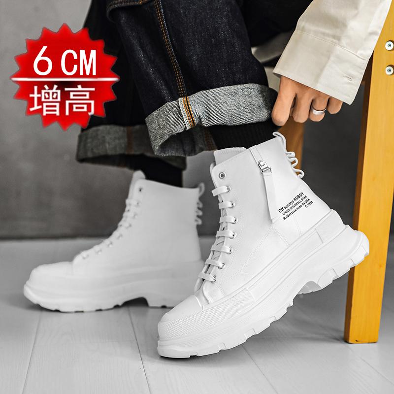 Invisible inner heightening shoes New summer canvas shoes Breathable thick-soled high-top dad shoes