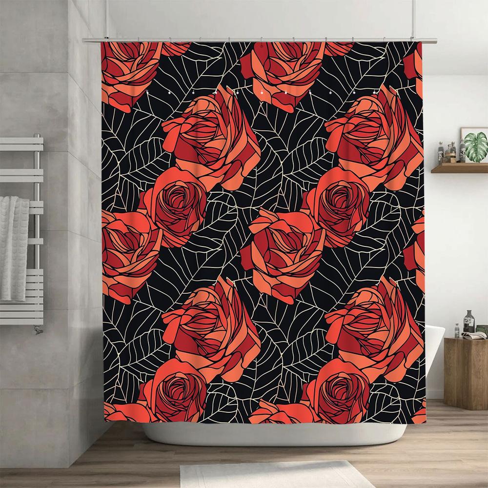 Red Rose Pattern Spider Web Shower Curtain Waterproof Home Decor Bathroom Accessories Set Decoration T7304982561