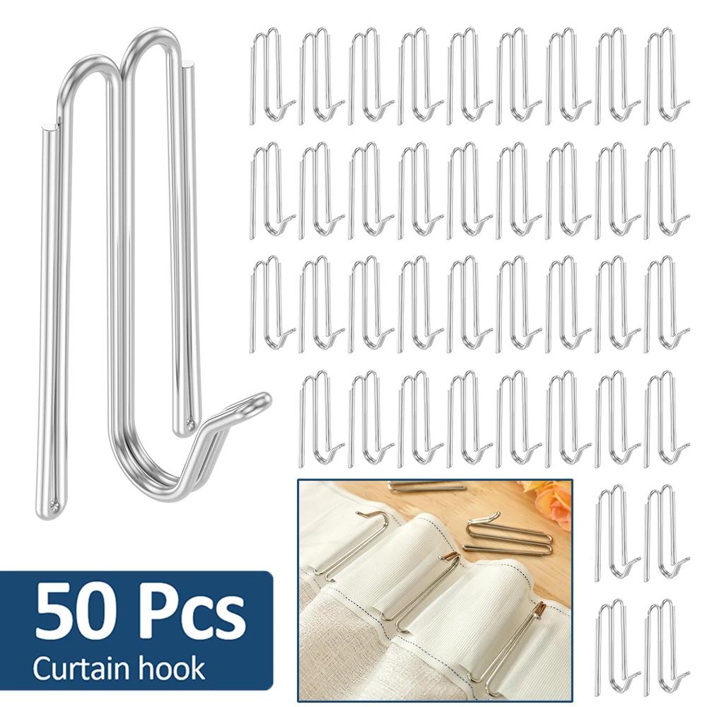 50Pcs Curtain Pleat Hook Stainless Steel W Shaped Pleat Curtain Hook Adjustable Spacing Drapery Hooks Home Curtain Accessories