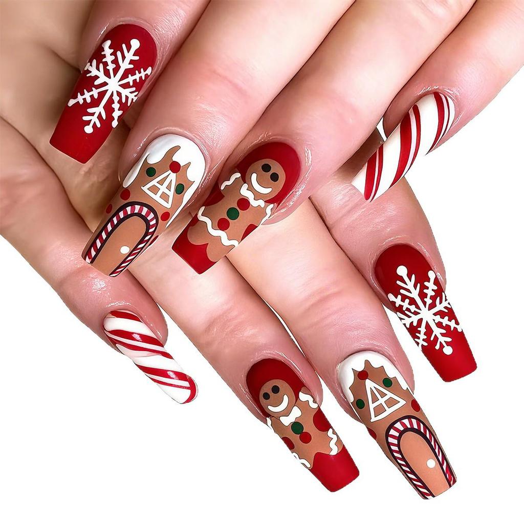 French Santa Hat Nail Art Stickers: Wearable Short Jelly False Nails, Boxed.