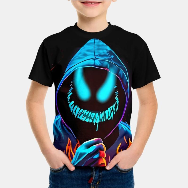 Roupa Infantil Estampa 3D Cool Dazzle Desenho Animado Gráfico Camisetas Modas Streetwear Gola Redonda Manga Curta Camiseta para um Menino