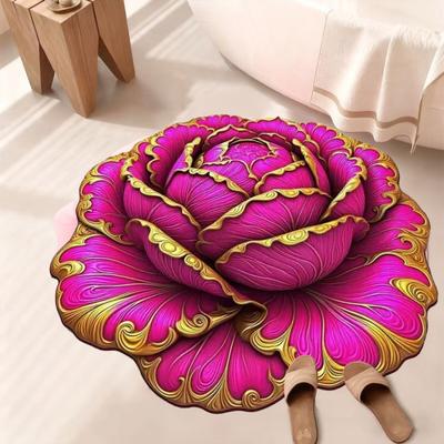 3D Visual Flower Rug Irregular Floral Area Rug Absorbent Anti-Slip Floor Mat Washable Bedroom Rug for Kitchen Bathroom Entryway Patio