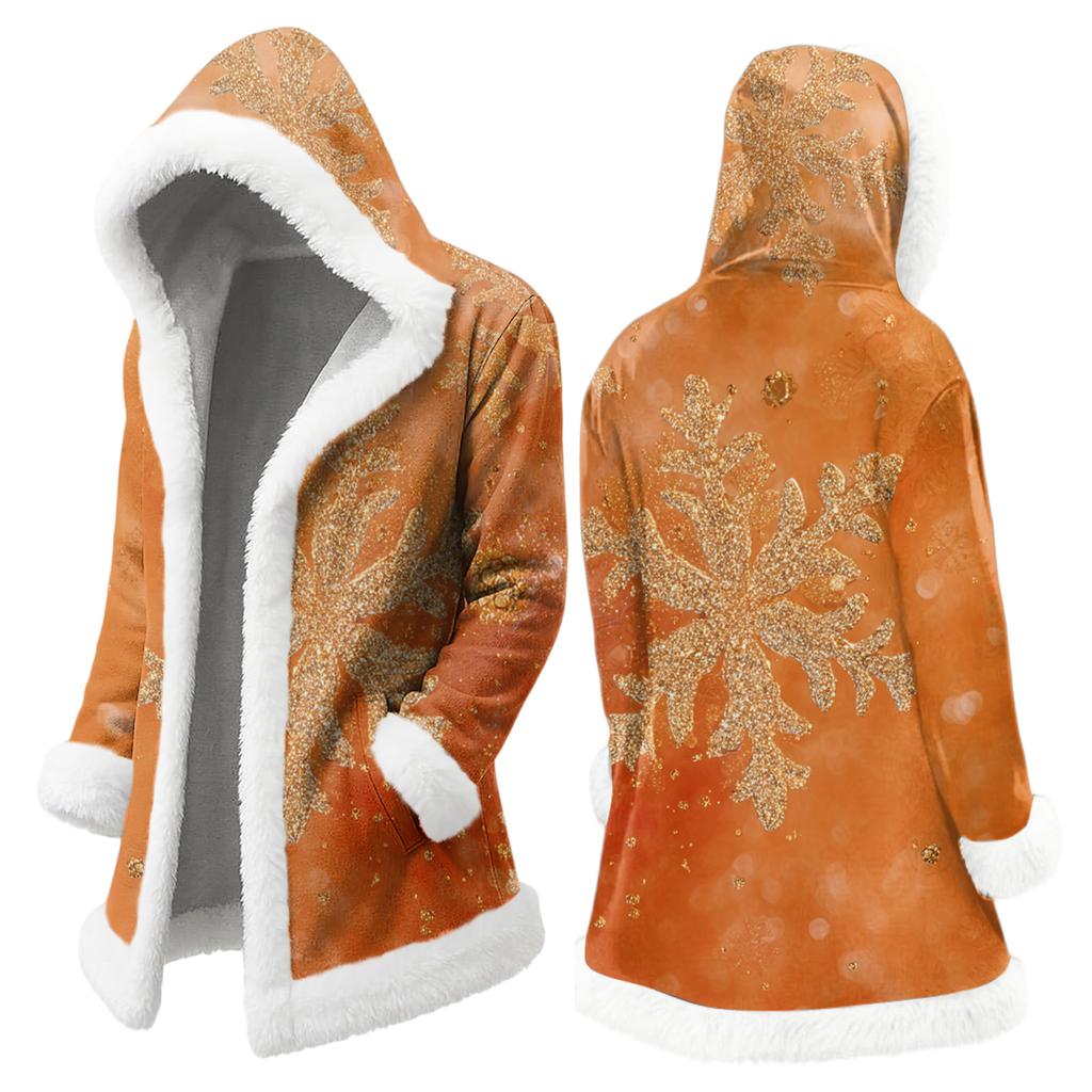 Men's Christmas Long Hooded Cardigan With Pockets Warm Jacket