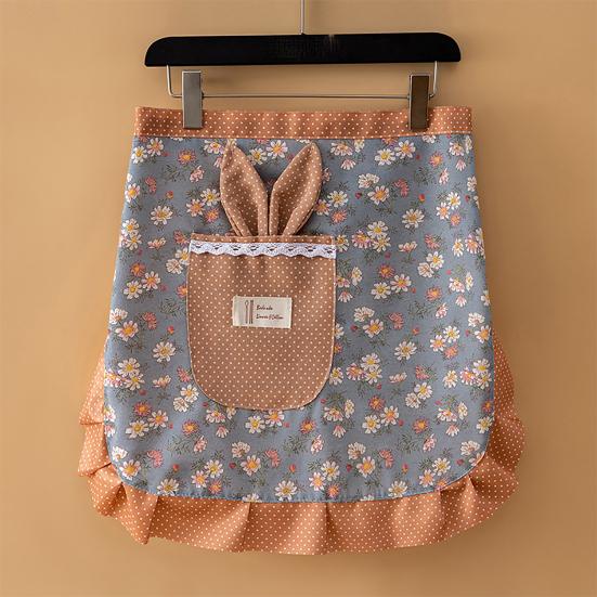 Bunny Ear Half Apron with Pockets Water-Resistant Waist Apron for Kitchen Gardening Adjustable Ties Cute Floral Print Cooking Apron