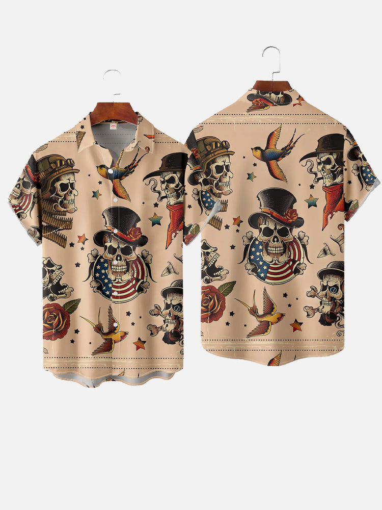 Mermaid retro printed shirts Men's European and American pattern Summer casual short sleeved shirt Hawaiian button