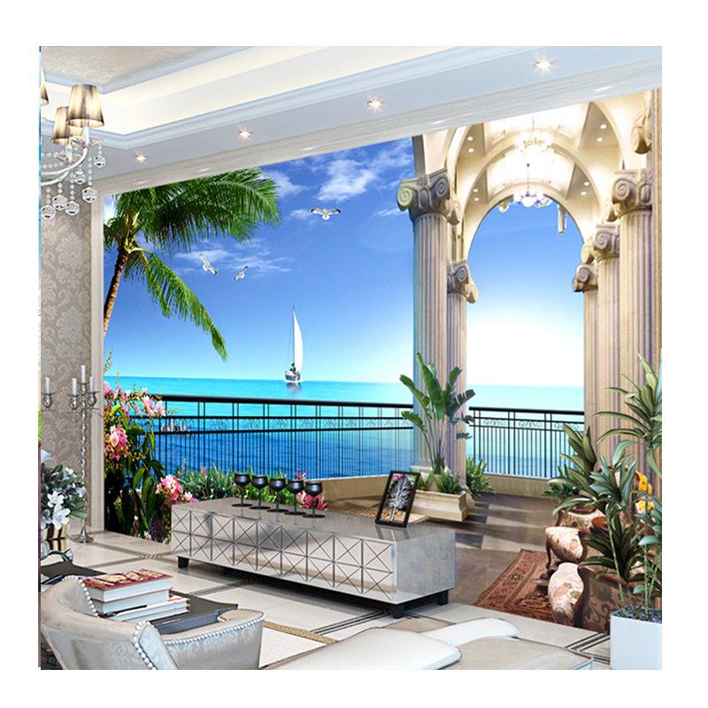 3D Wallpaper Stereo Seaside Landscape Balcony Mural Living Room Dining Room Backdrop Wall Murals
