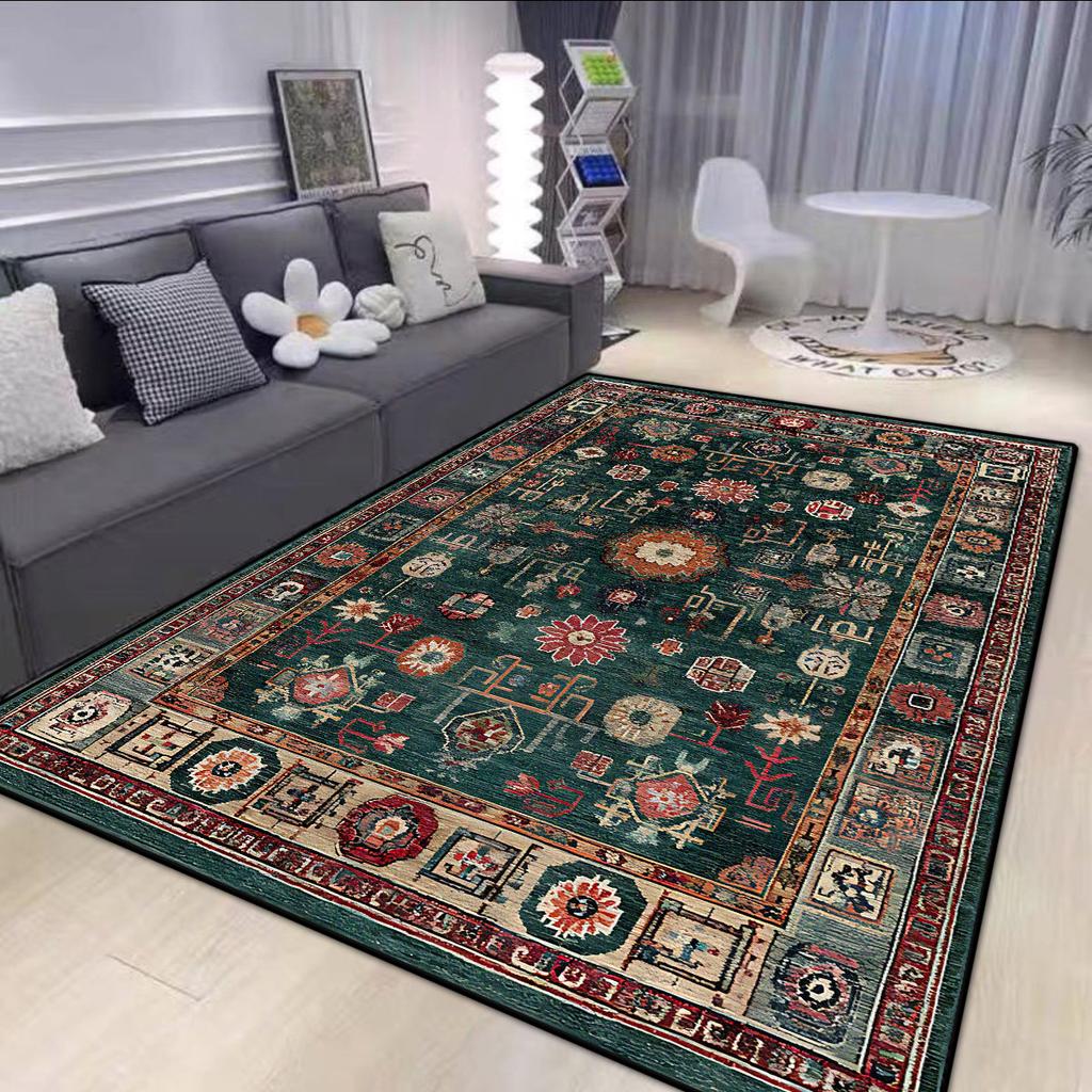 Persian Style Big Size Green Carpet Living Room Non-slip Easy Cleaning Coffee Tables Mat Soft Foldable Dining Room Decor Rug