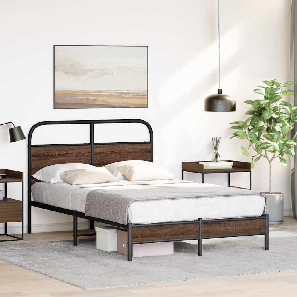 Vidaxl Łóżko Bez Materaca, 140X190 Cm, Brązowy Dąb