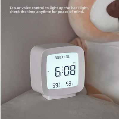 Portable LCD Alarm Clock for Students Compact Design with Thermometer Humidity Monitor and Flexible Time Format 12 or 24 Hours