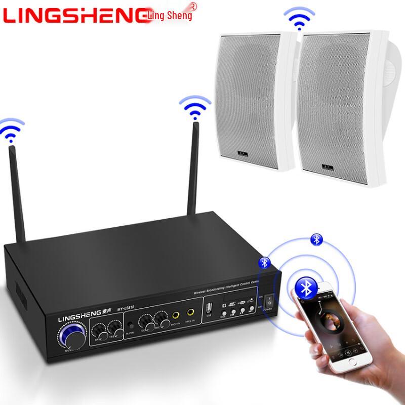 Lingsheng Wireless Bluetooth Power Amplifier with Wall Speakers CN Plug (adapter Included)
