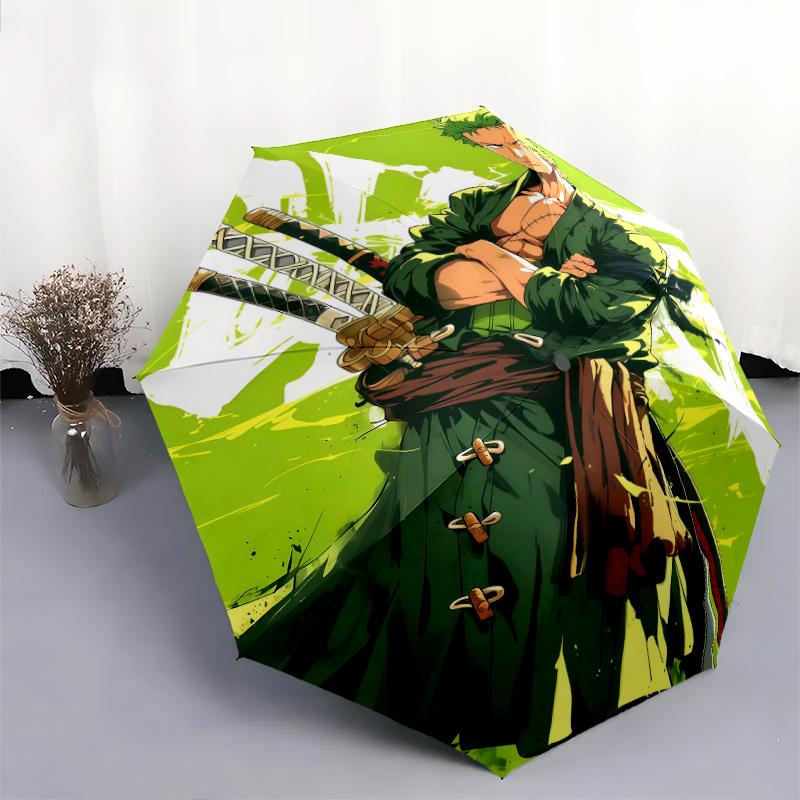 1 Stück Automatischer Faltregenschirm - Roronoa Zoro Muster Tragbares faltbares Design mit 8 Speichen Weihnachts-Geburtstagsgeschenke