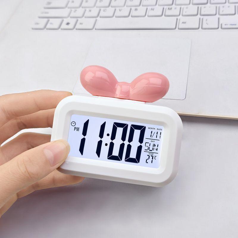 Big Bow Alarm Clock Mini Luminous Clock Multifunctional Cute Silent Portable Student Desktop Clock Clock