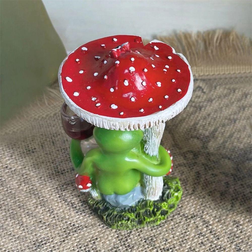 Red/Yellow Mushroom Sitting Frog Ornament Cartoon Resin Frog Sculptures Indoor Decor