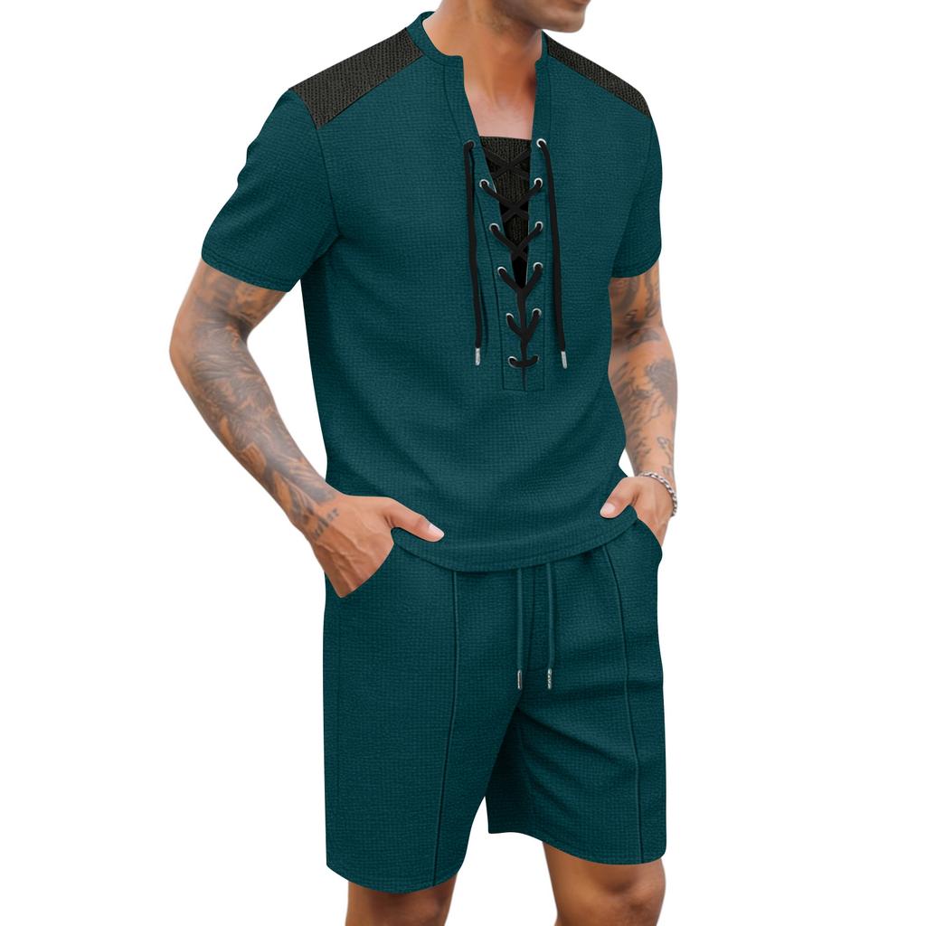 Men's Summer Casual Fashion Set: Round-Neck T-Shirt And Shorts