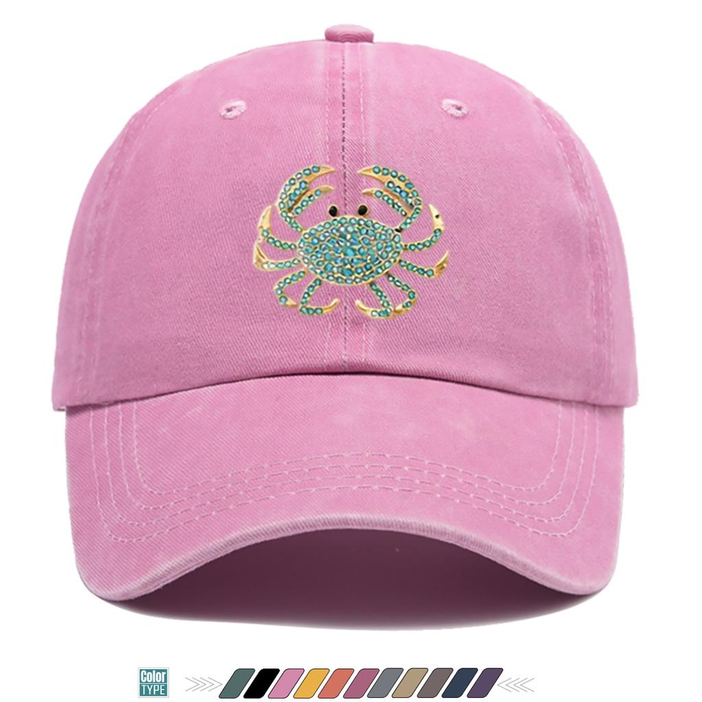 pc Rhinestone Crab Shaped Printed Baseball Cap Sparkling Rhinestone Decor Individual Trendy Sun Hat Fashionable EyeCatching