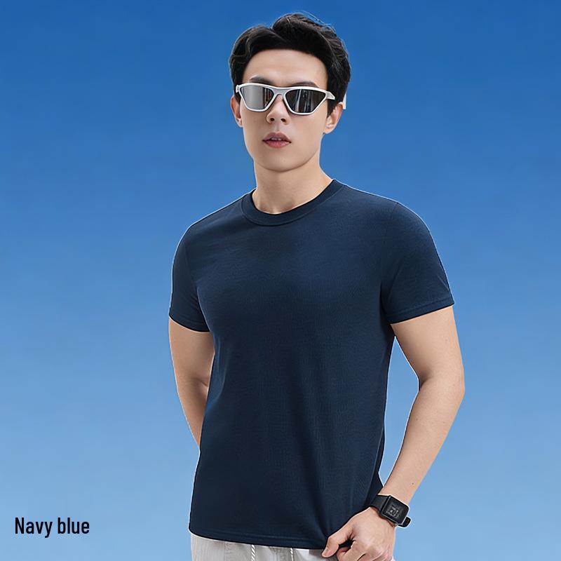 Bamboo Cotton Men's Short Sleeve Round Neck T-shirt - Breathable, Casual, Trendy Korean & Hong Kong Style for Spring/Summer
