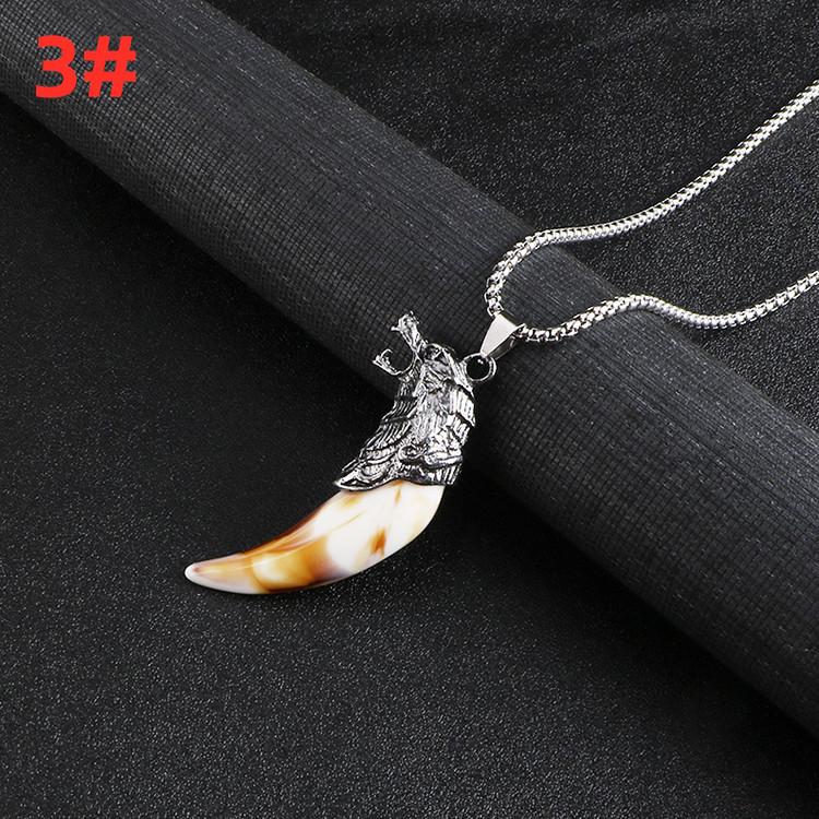

Domineering Ferocious Wolf Head Animal Wolf Fang Pendant Necklace Men Fashion Hip-hop Trendy Cool Personality Necklace Jewelry
